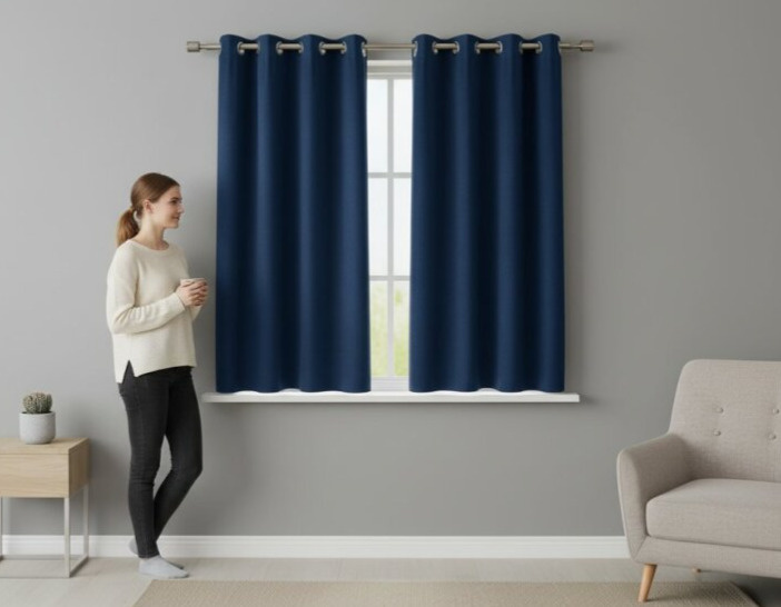 Zatemňovací krátký závěs s kroužky "BLACKOUT" NEW VITORIA 135x160 cm modrá (cena za 1 kus) Mybesthome