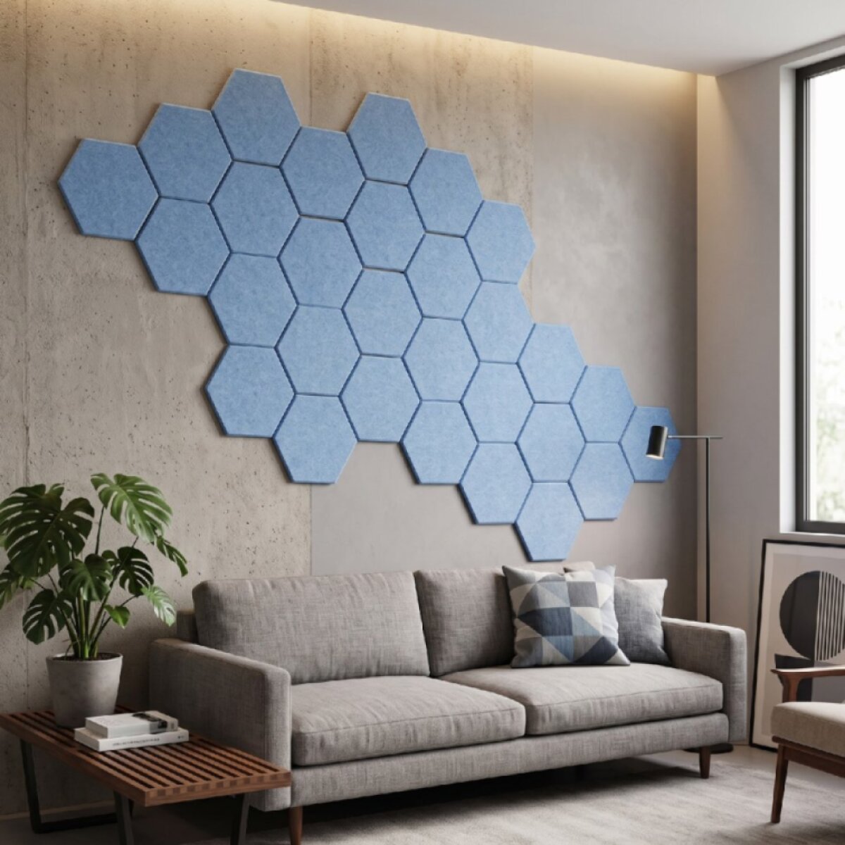 Dekorativní filcový nástěnný panel CROSS modrá 40x46 cm hexagon - sada 2 ks