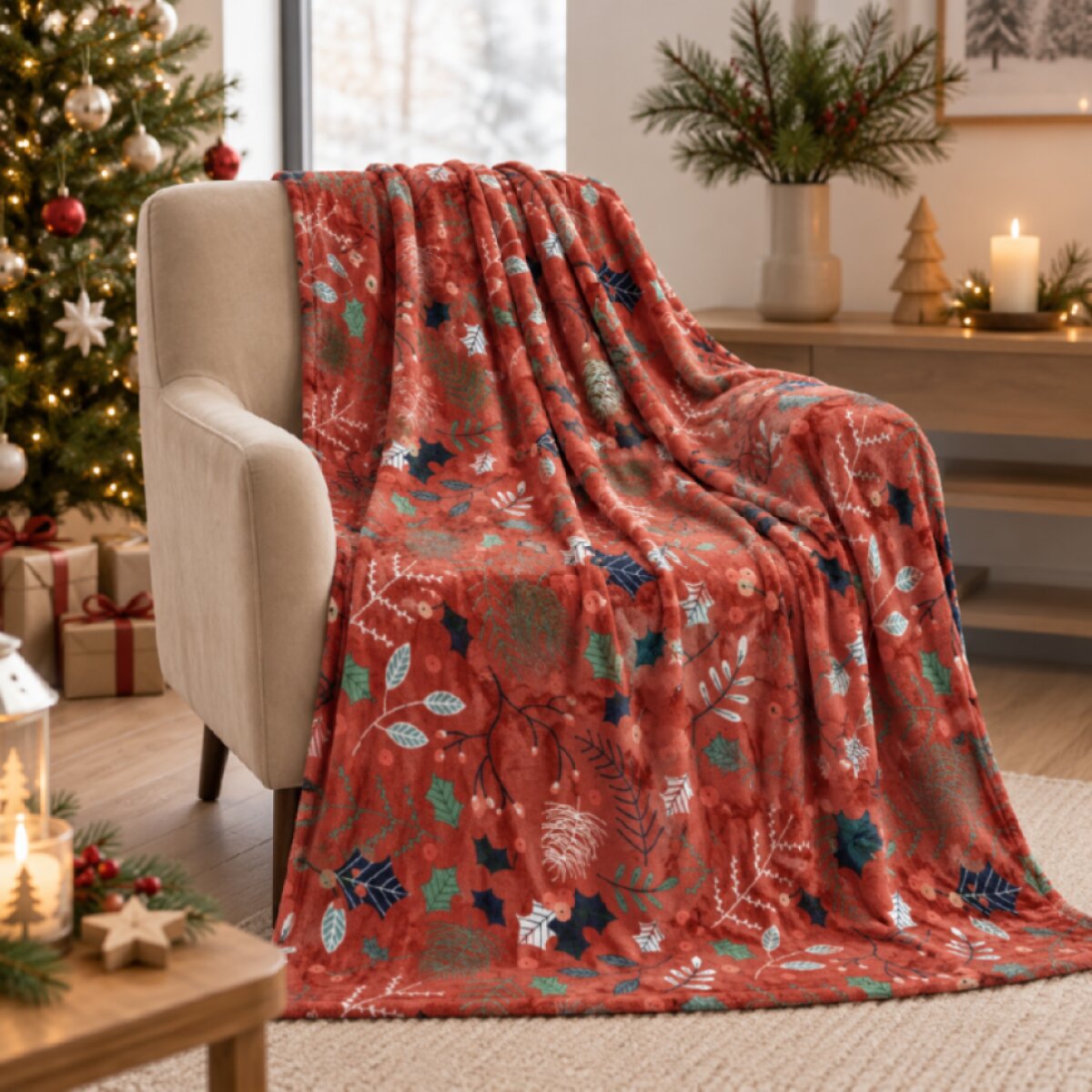 Vánoční deka z mikrovlákna XMAS TIME červená motiv B 150x200 cm