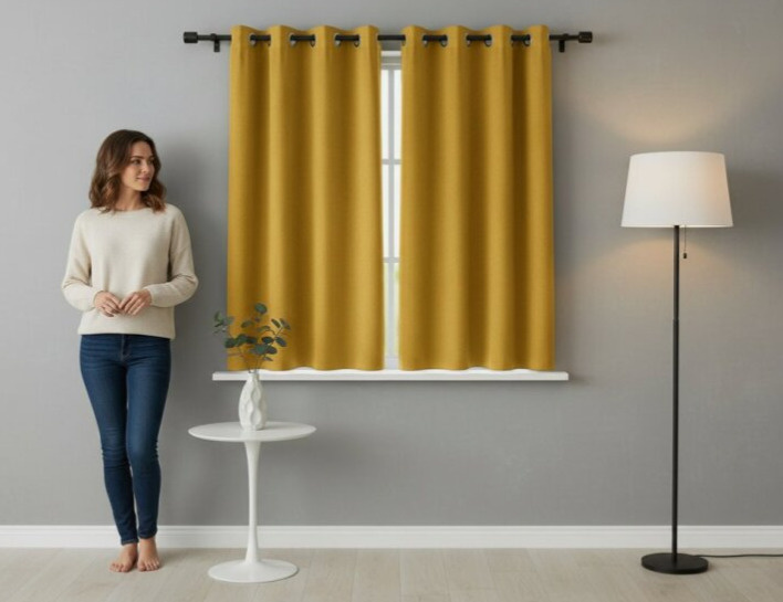 Zatemňovací krátký závěs s kroužky "BLACKOUT" NEW VITORIA 135x160 cm mustard/hořčicová (cena za 1 kus) Mybesthome