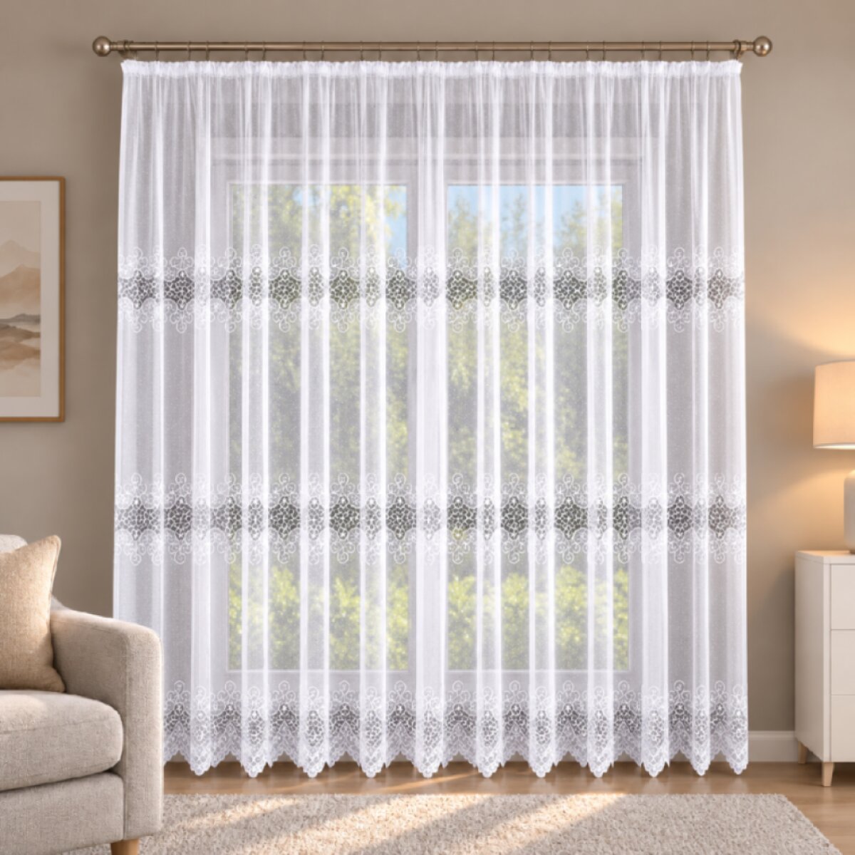 Dlouhá žakárová záclona na žabky VIOLETTA LONG 200x250 cm