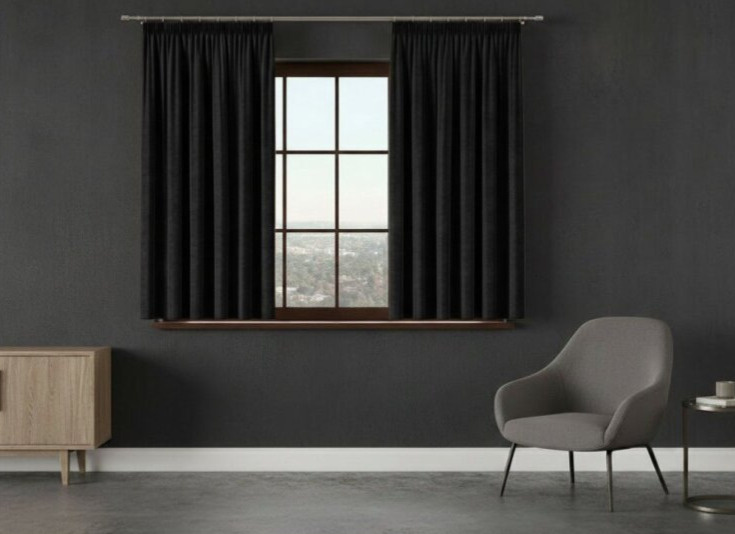 Dekorační krátký závěs s řasící páskou VALMI 140x160 cm color 111 černá (cena za 1 kus) MyBestHome