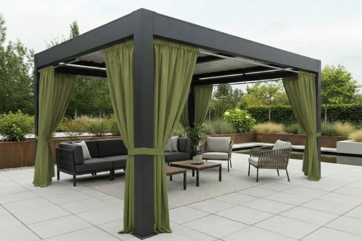 Venkovní zahradní závěs s kroužky GARDENIA TAPE zelená, šířka 140 cm výška různé rozměry Mybesthome