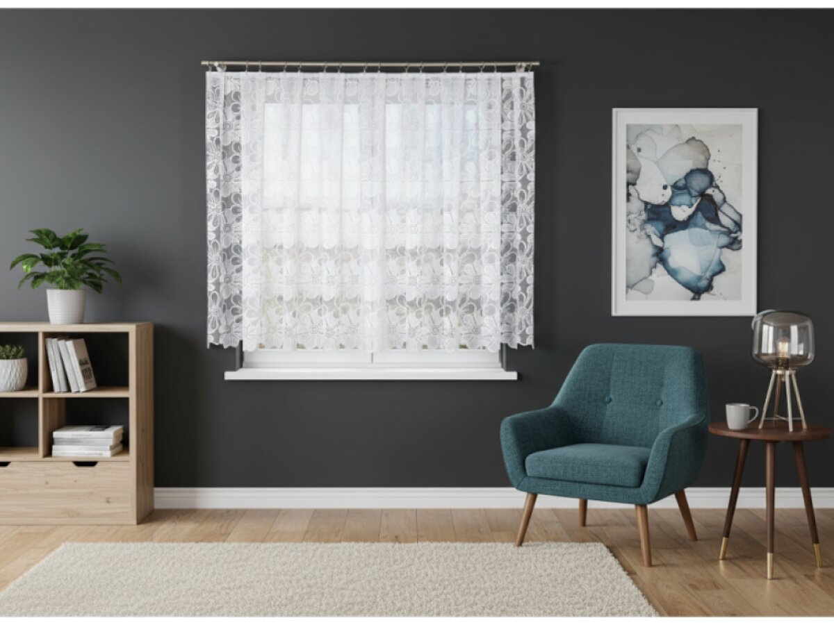 Dekorační krátká vzorovaná záclona na žabky PATRYCJA 160 bílá 300x160 cm MyBestHome