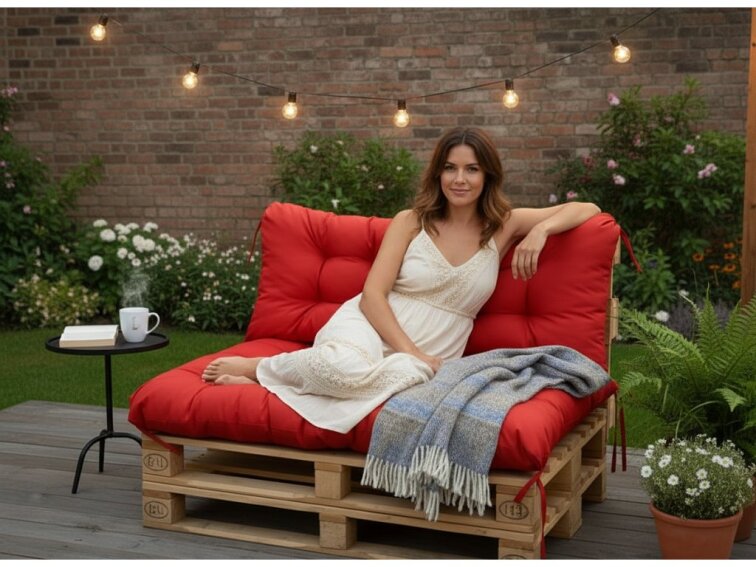 Paletové prošívané sezení PIETRO SET - sedák 120x80 cm, opěrka 120x40 cm, color 11 červená, Mybesthome