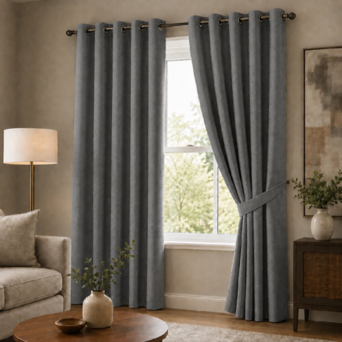 100% zatemňující závěs SUPER BLACKOUT s izolačními vlastnostmi 140 × 250 cm, tmavě šedá color 008 s kroužky (cena za 1 kus)