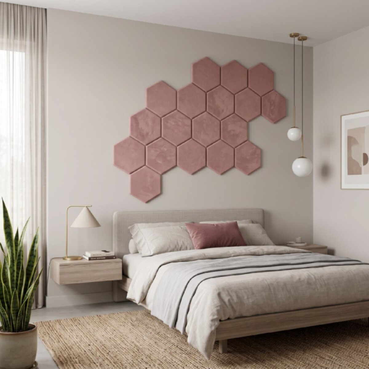 Čalouněný nástěnný panel HEXAGON více rozměrů růžová MyBestHome