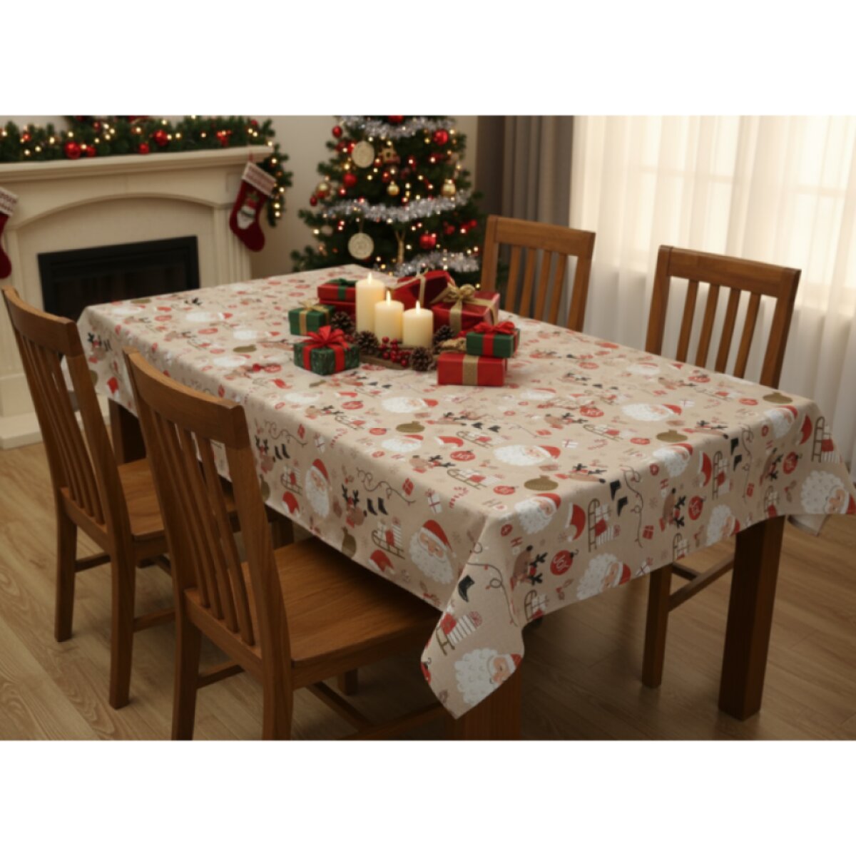Vánoční ubrus na stůl NATALE MAGIC II. béžová motiv E 130x170 cm