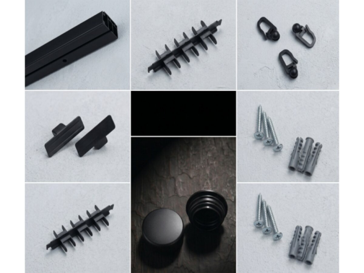 Plastová dvouřadá stropní kolejnice ALBERTO černá, různé rozměry, háčky s válečkem Mybesthome