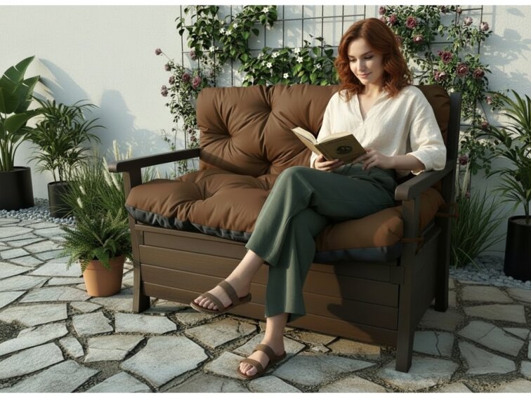 Prošívané sezení JONAS color 22 HNĚDÁ různé rozměry, polstr na zahradní lavici - sedák s opěrkou, Mybesthome