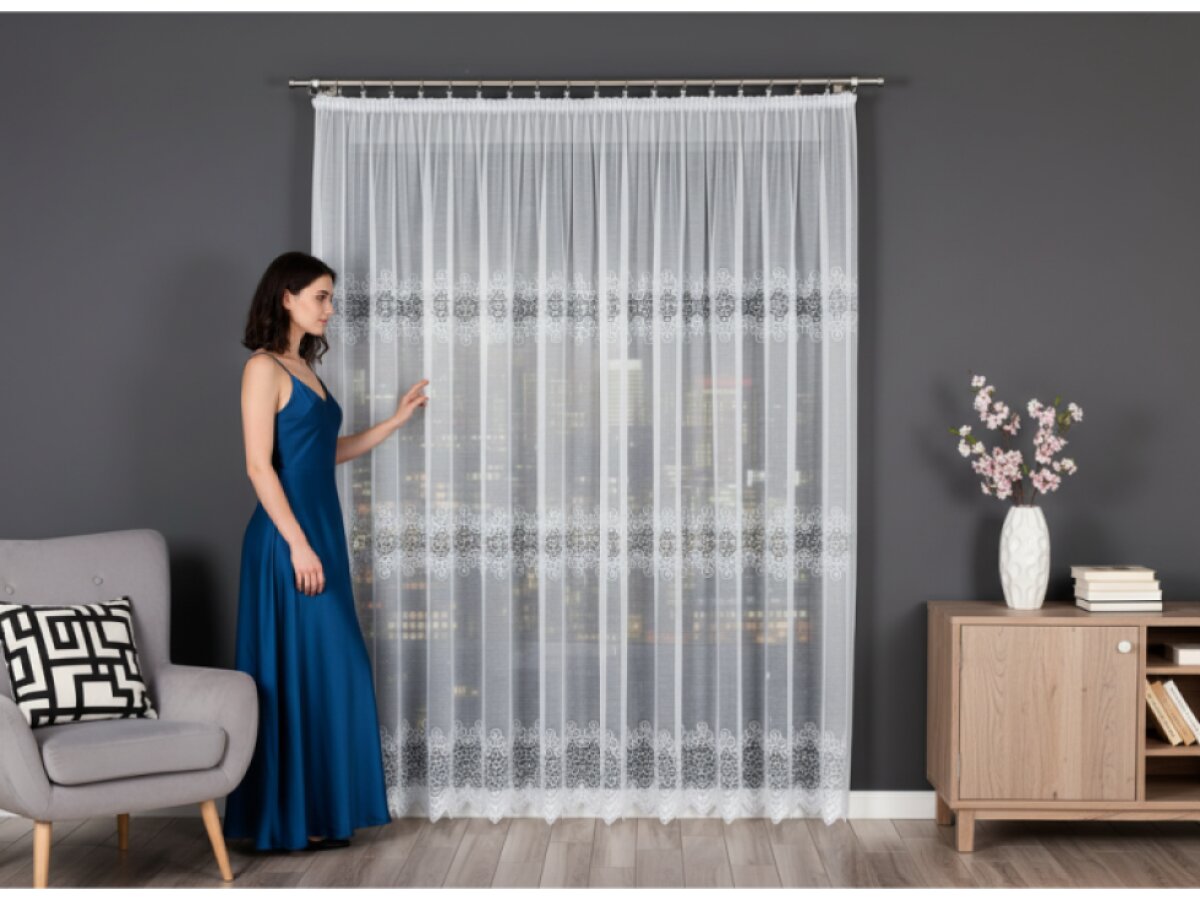 Dekorační žakárová záclona na žabky VIOLETTA LONG bílá 300x250 cm (cena za 1 kus dlouhé záclony) MyBestHome