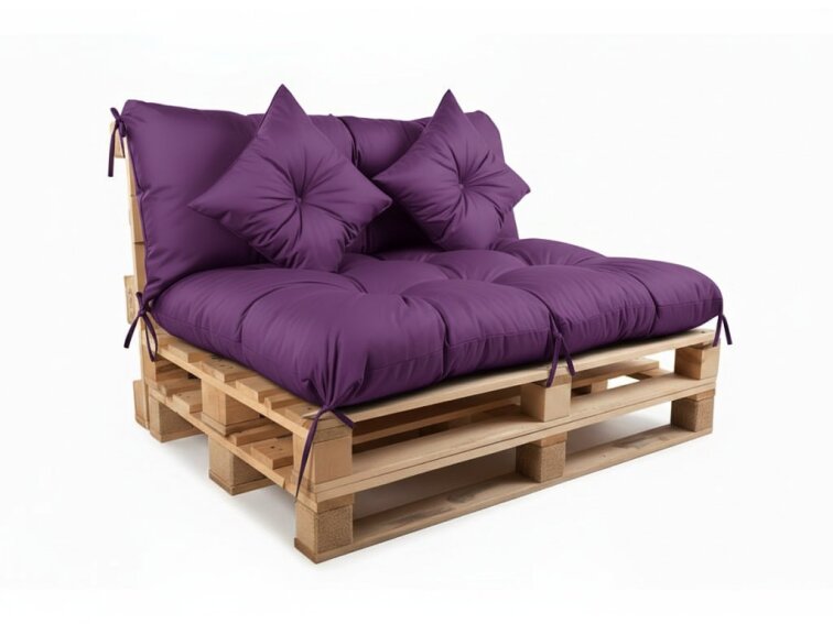 Polstr CARLOS color 29 fialová, sedák 120x80 cm, opěrka 120x40 cm, paletové prošívané sezení Mybesthome