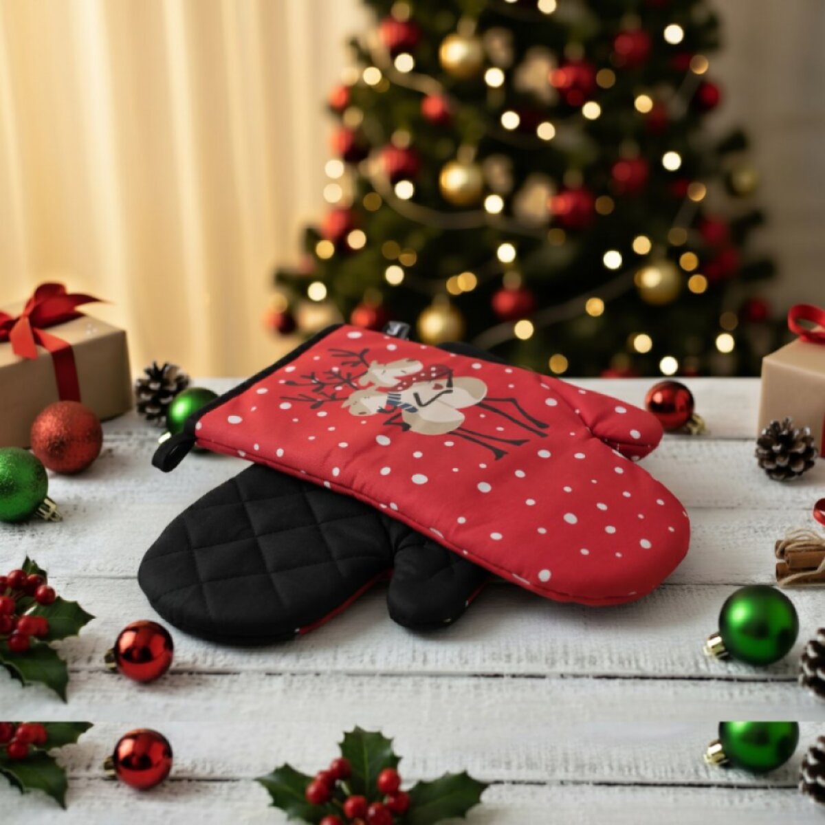 Vánoční kuchyňské rukavice SMILING XMAS červená 18x30 cm – 2 ks