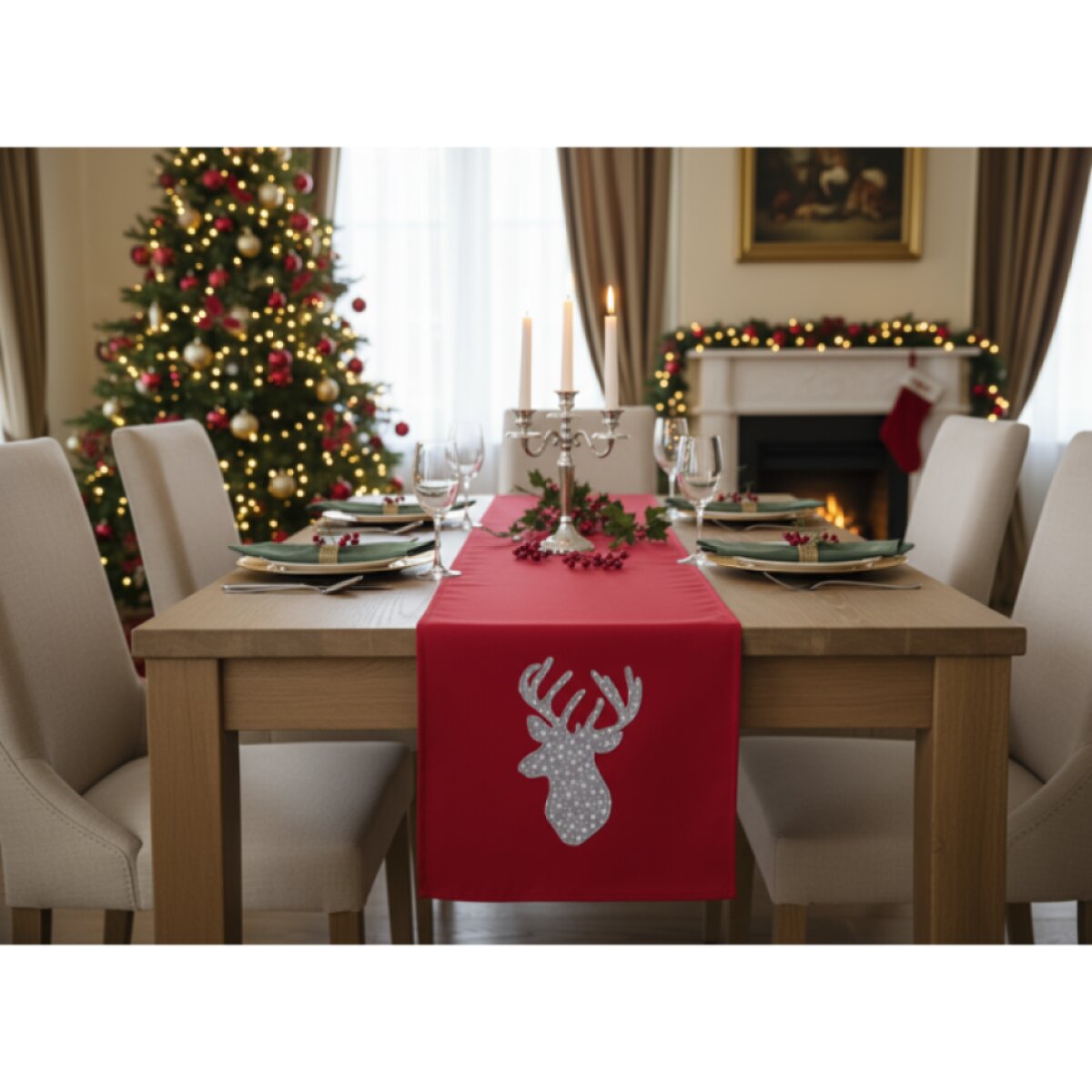 Vánoční běhoun na stůl CHRISTMAS DEER červená 35x175 cm