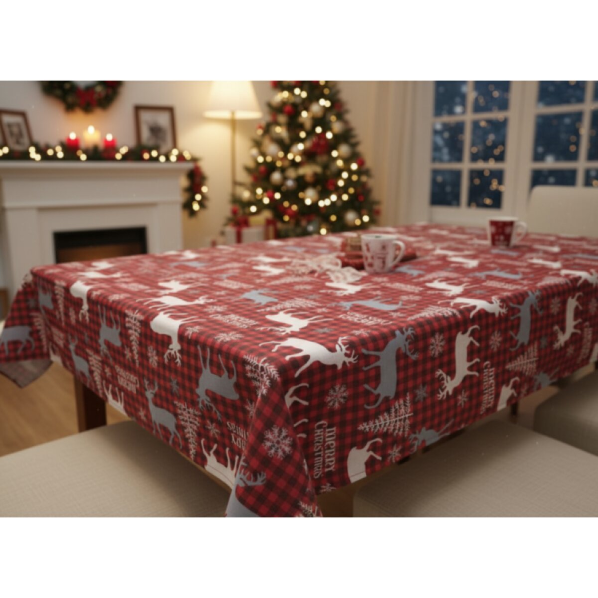 Vánoční ubrus na stůl NATALE MAGIC I. červená motiv C 130x230 cm