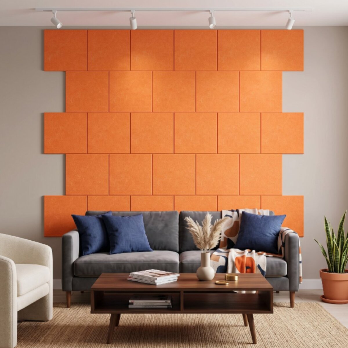 Dekorativní filcový nástěnný panel CROSS pomerančová 40x40 cm čtverec - Cena za 2 kusy v balení