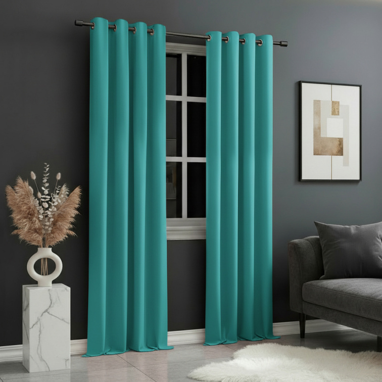 Dekorační dlouhý jednobarevný závěs s kroužky EASY TOP tyrkysová 1x140x250 cm (cena za 1 kus) MyBestHome