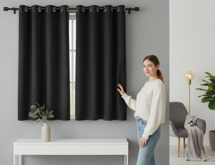 Zatemňovací krátký závěs s kroužky "BLACKOUT" NEW VITORIA 135x160 cm černá (cena za 1 kus) Mybesthome