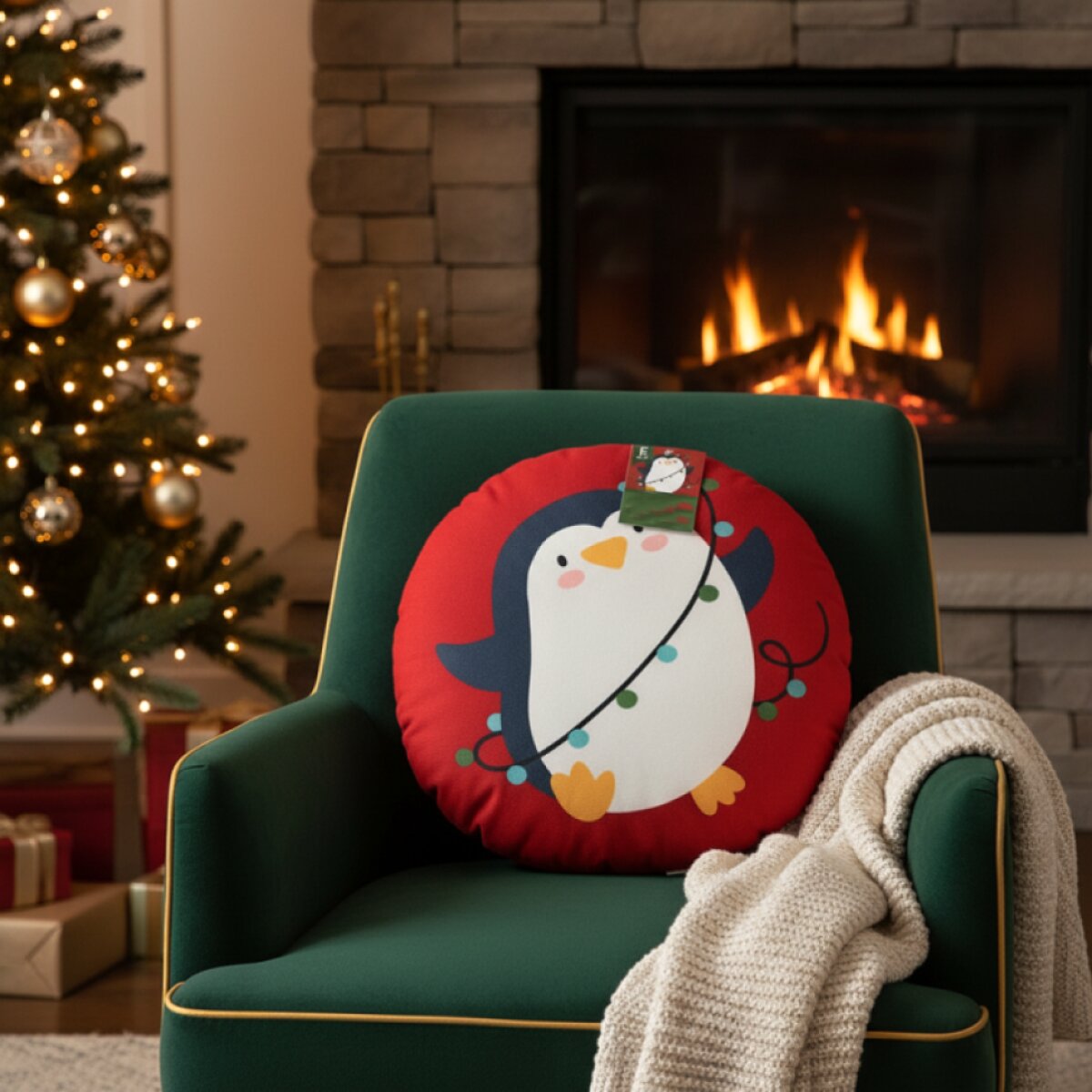 Vánoční tvarovaný polštář XMAS FRIENDS Pan Tučňáček 23x35x7 cm