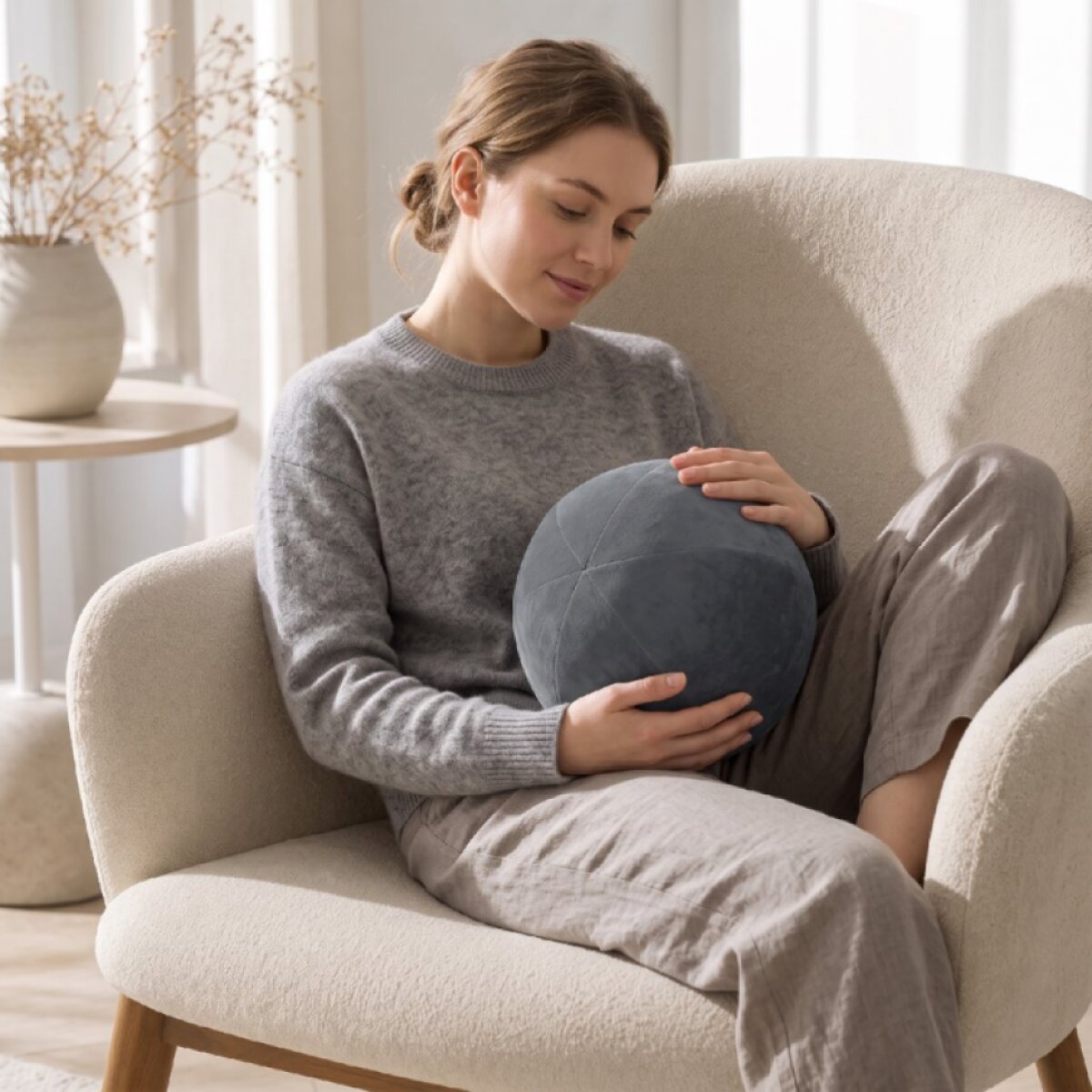 Dekorační polštářová koule - objímací polštář GAJANA stříbrná Ø 24 cm Mybesthome