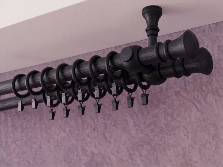 Dřevěná garnýž Ø 28 mm více rozměrů LAURA TOP FIX černá dvouřadá Mybesthome