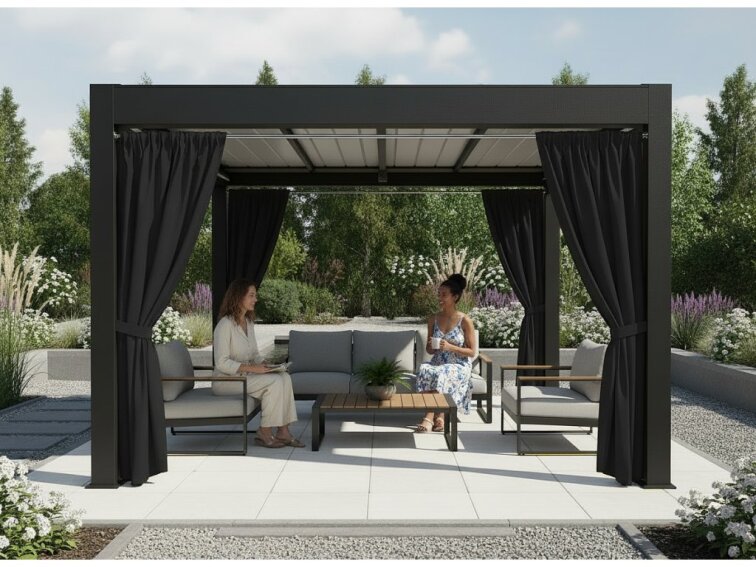 Venkovní zahradní závěs s řasící páskou GARDENIA TAPE černá, různé rozměry Mybesthome