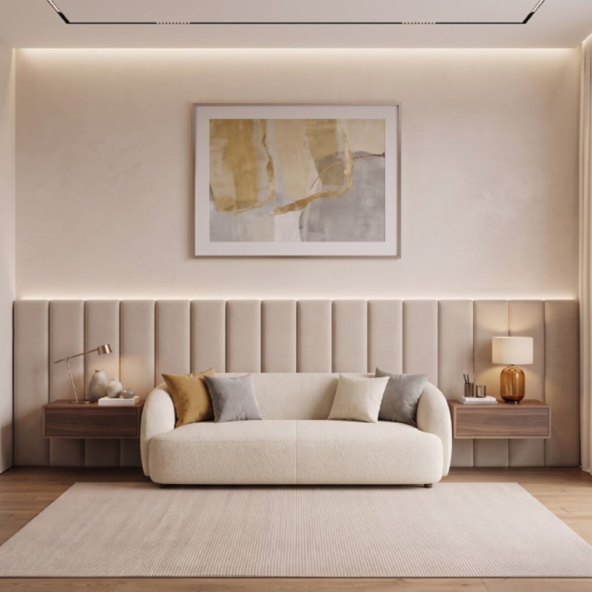 Čalouněný nástěnný panel různé rozměry x šířka 20 cm krémová obdélník MyBestHome