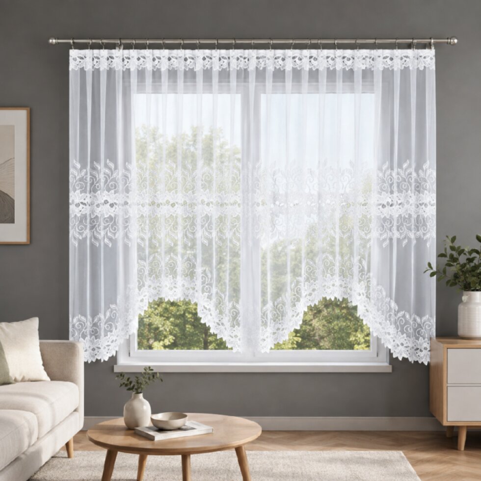Dekorační krátká vzorovaná záclona na žabky BASTIA 160 bílá 500x160 cm MyBestHome