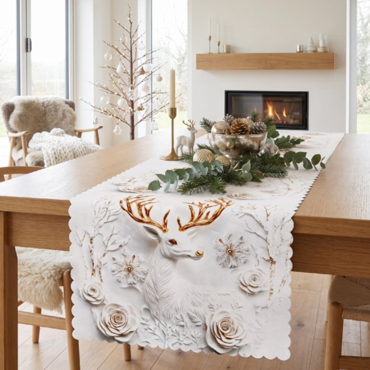 Vánoční běhoun na stůl WINTER DEER 3D 38x140 cm