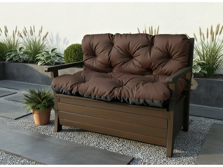 Prošívané sezení JONAS color 27 TMAVĚ HNĚDÁ různé rozměry, polstr na zahradní lavici - sedák s opěrkou, Mybesthome