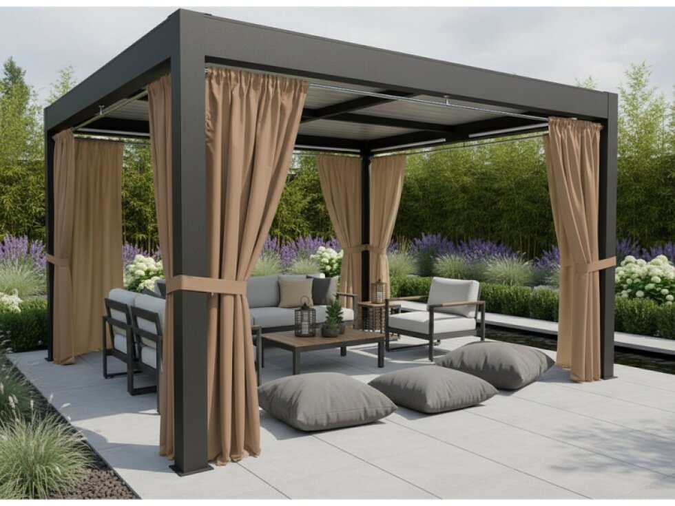 Venkovní zahradní závěs s řasící páskou GARDENIA TAPE tmavě béžová, různé rozměry Mybesthome