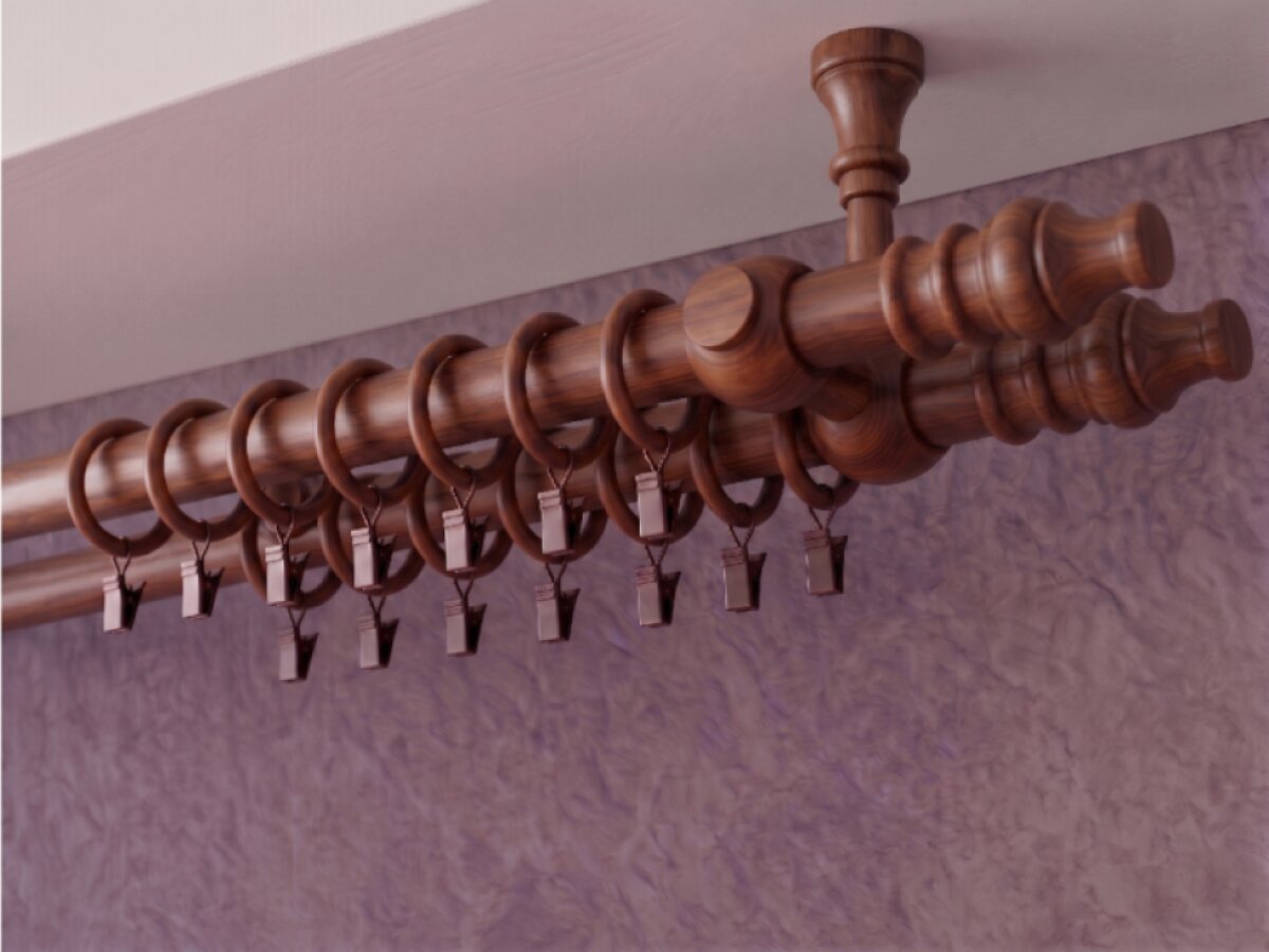 Dřevěná garnýž Ø 28 mm více rozměrů LINDA TOP FIX tmavý dub dvouřadá Mybesthome