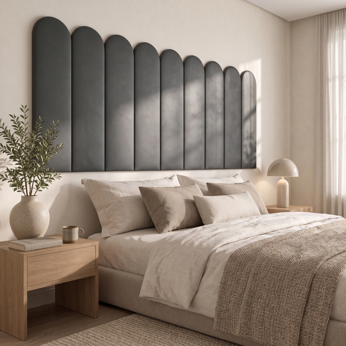 Čalouněný nástěnný panel s EKO KŮŽÍ různé rozměry x šířka 20 cm grafitová oblouk MyBestHome