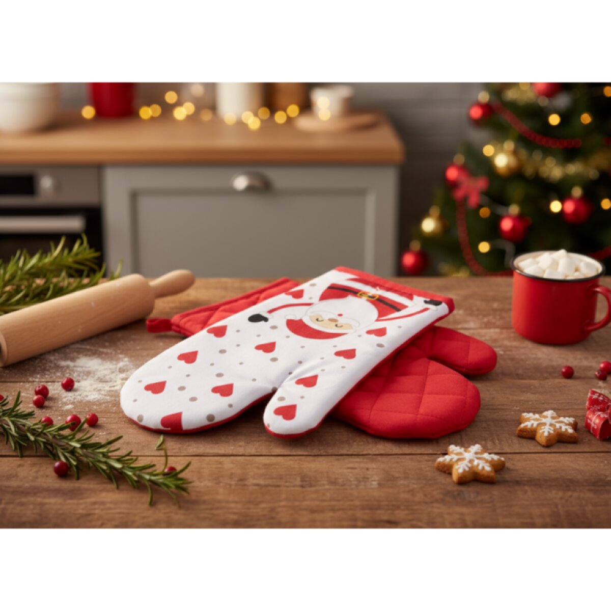 Vánoční kuchyňské rukavice HAPPY XMAS bílá 18x30 cm – 2 ks