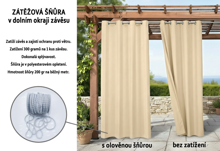 Venkovní zahradní závěs s kroužky MONTANA color 17 světle béžová, různé rozměry MyBestHome