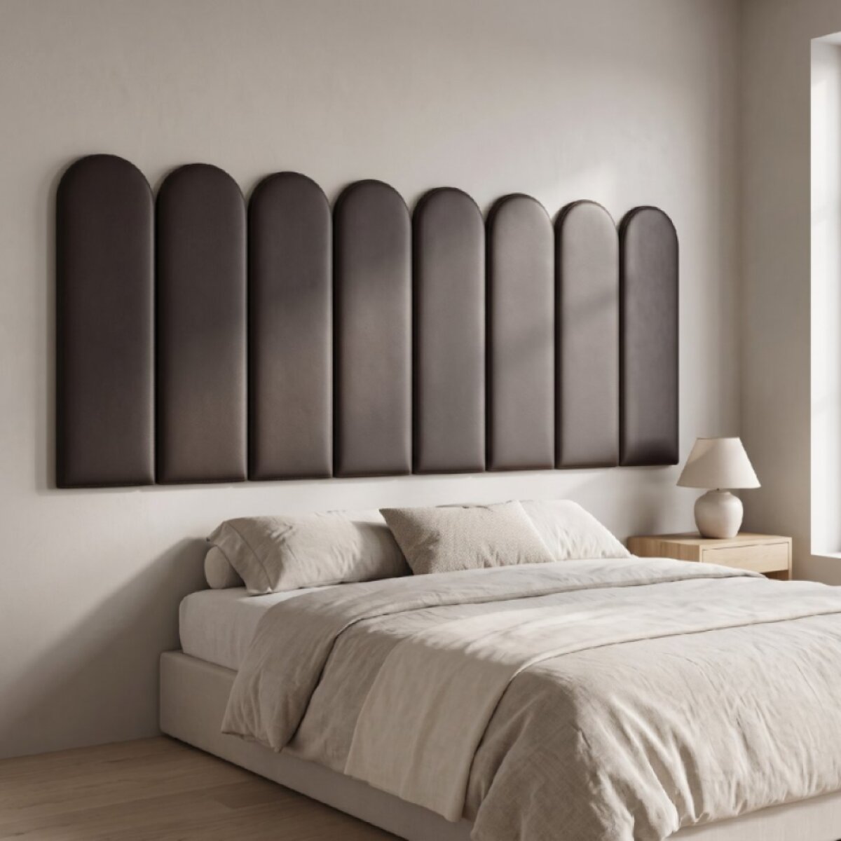 Čalouněný nástěnný panel s EKO KŮŽÍ různé rozměry x šířka 20 cm hnědá oblouk MyBestHome