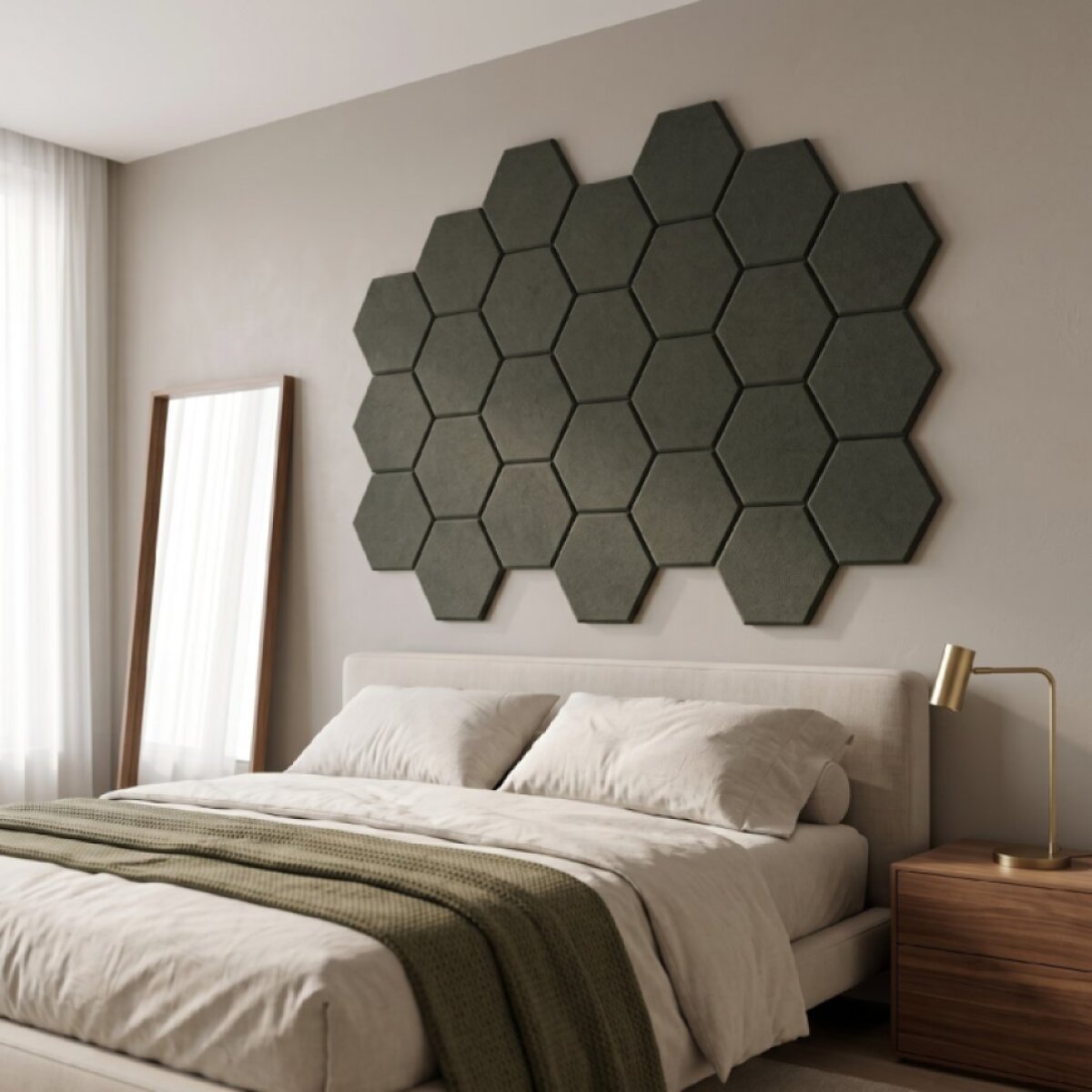 Čalouněný nástěnný panel HEXAGON více rozměrů khaki MyBestHome