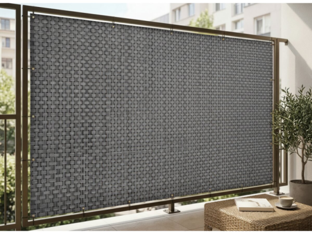 Balkonová ratanová zástěna PORI výška 90 cm, 100 cm - cena za 1 běžný metr černá/šedá MyBestHome