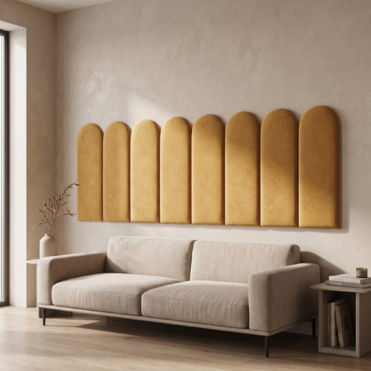 Čalouněný nástěnný panel různé rozměry x šířka 30 cm hořčicová oblouk MyBestHome
