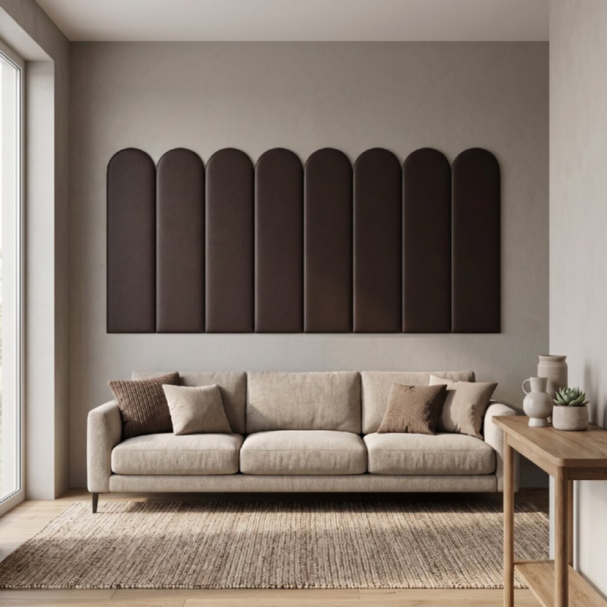 Čalouněný nástěnný panel s EKO KŮŽÍ různé rozměry x šířka 20 cm hnědá oblouk MyBestHome