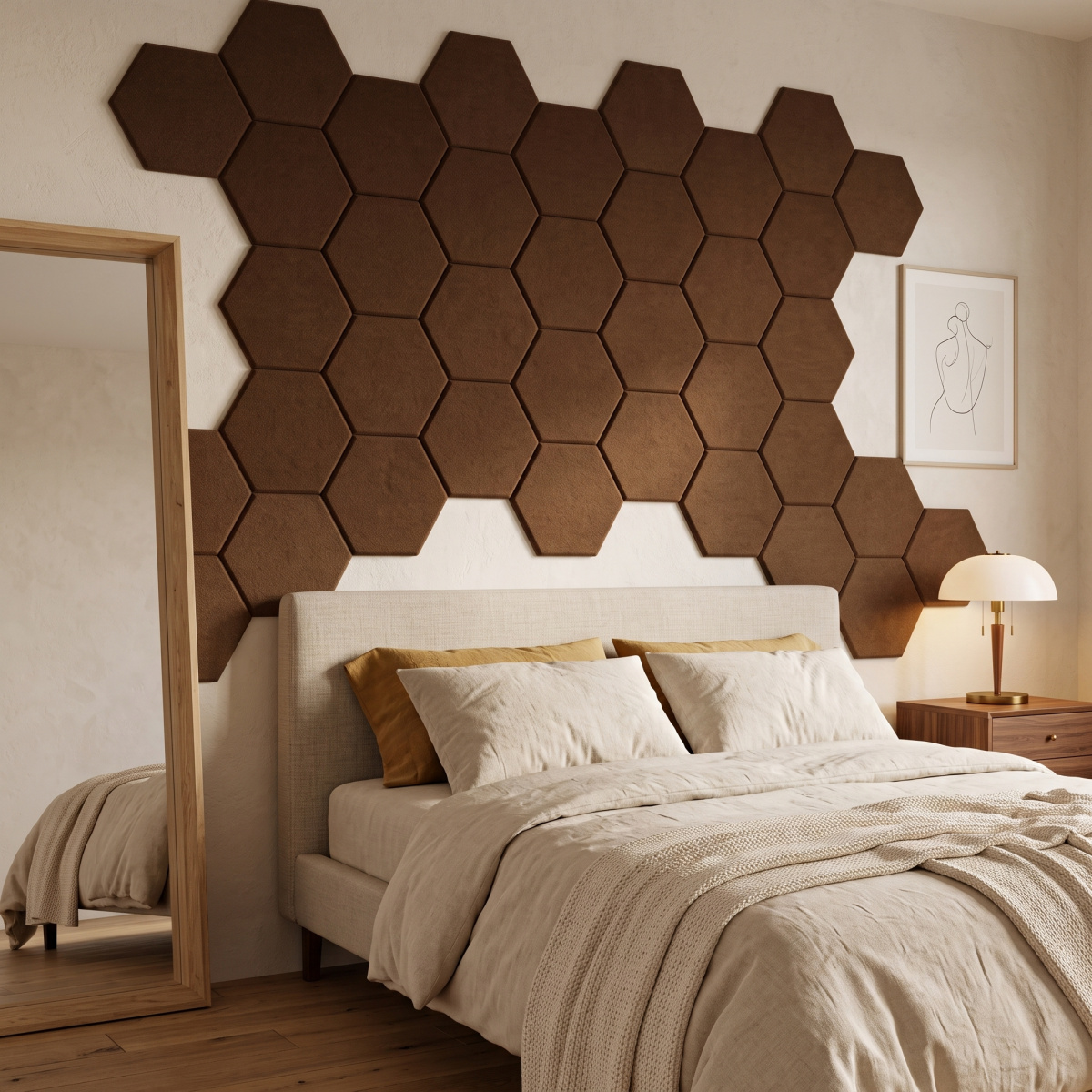Čalouněný nástěnný panel HEXAGON více rozměrů jantarová MyBestHome