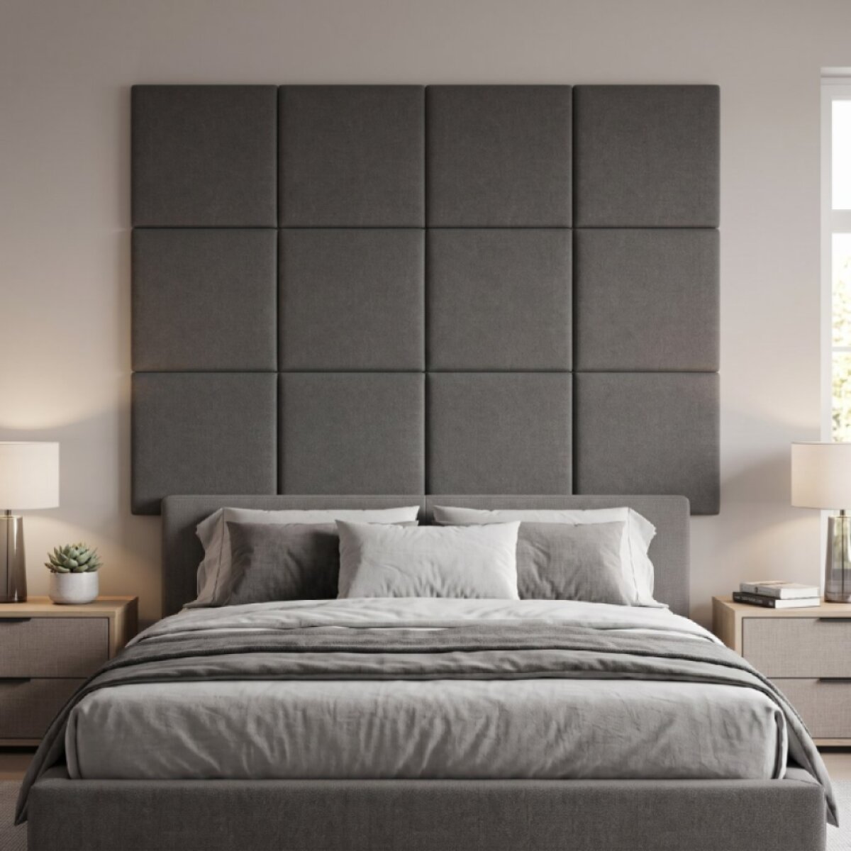 Čalouněný nástěnný panel různé rozměry šedá čtverec MyBestHome