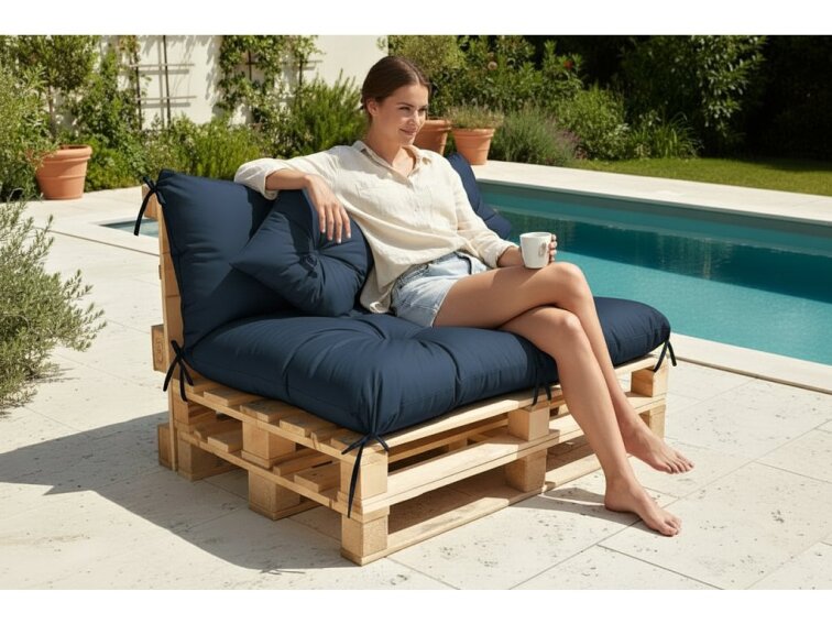 Polstr CARLOS color 04 tmavě modrá, sedák 120x80 cm, opěrka 120x40 cm, paletové prošívané sezení Mybesthome