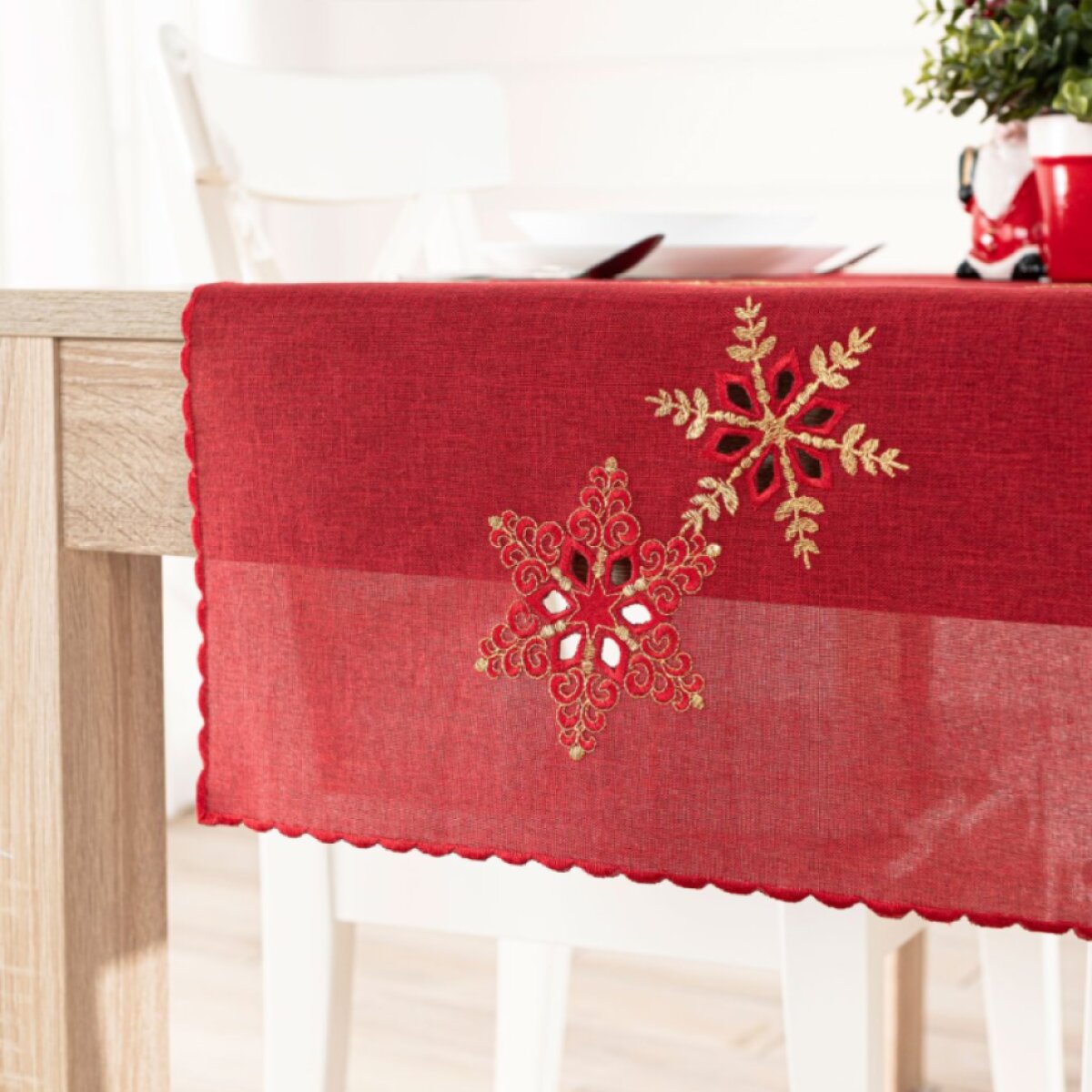 Vánoční běhoun na stůl SNOWFLAKES červená 40x140 cm
