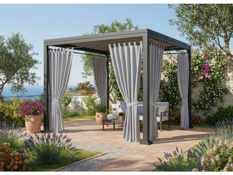 Venkovní zahradní závěs s poutky na suchý zip LISBOA šedá 05 různé rozměry Mybesthome