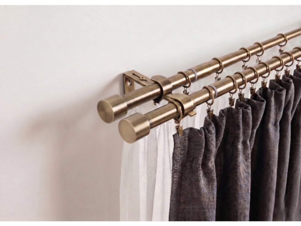 Kovová teleskopická garnýž VINCENZO DUO mosazný antik 200-350 cm Ø 16/19 mm dvouřadá Mybesthome