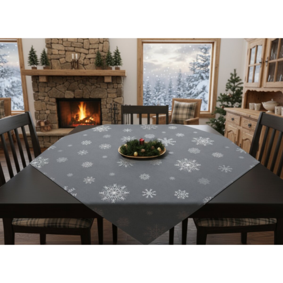 Vánoční ubrus na stůl SNOWFLAKE tmavě šedá 85x85 cm