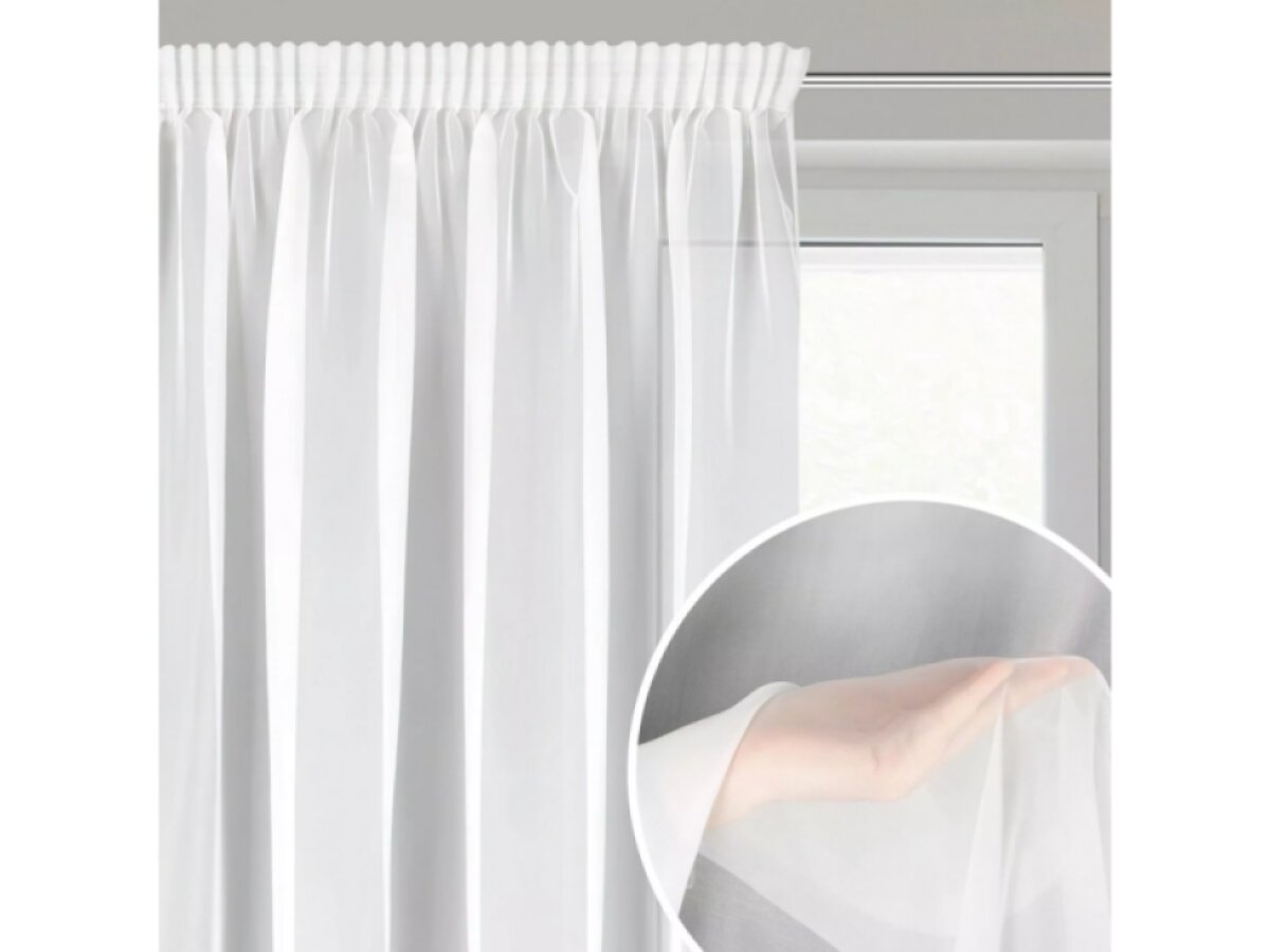 Dekorační dlouhá šifonová záclona s řasící páskou BETTY TAPE 300x250 cm bílá (cena za 1 kus) MyBestHome
