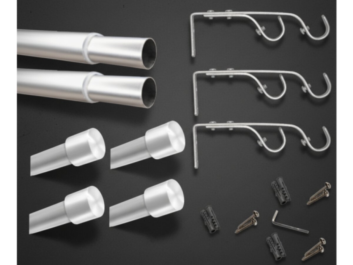 Kovová teleskopická garnýž VINCENZO DUO stříbrná matná 200-350 cm Ø 16/19 mm dvouřadá Mybesthome