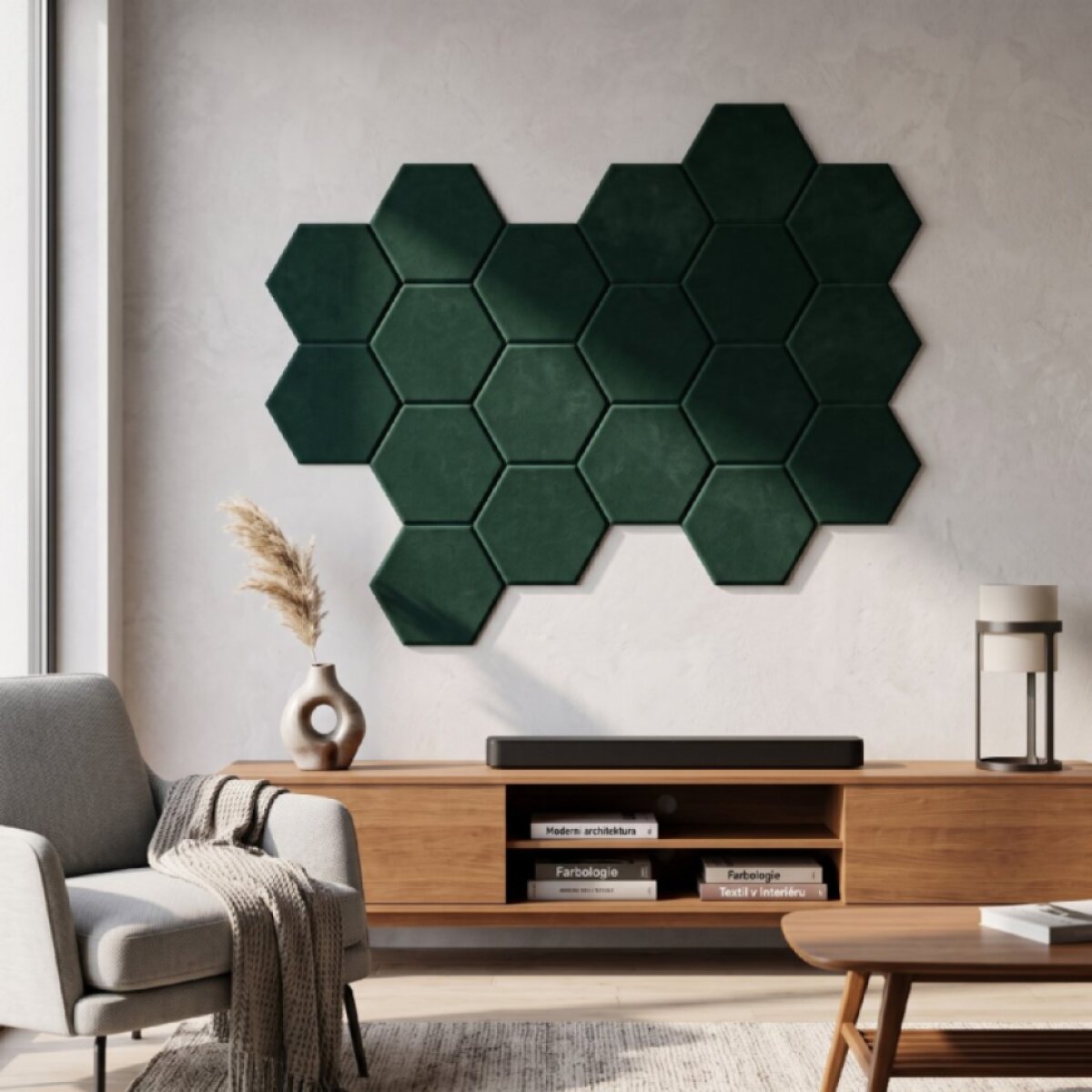Čalouněný nástěnný panel HEXAGON více rozměrů tmavě tyrkysová MyBestHome